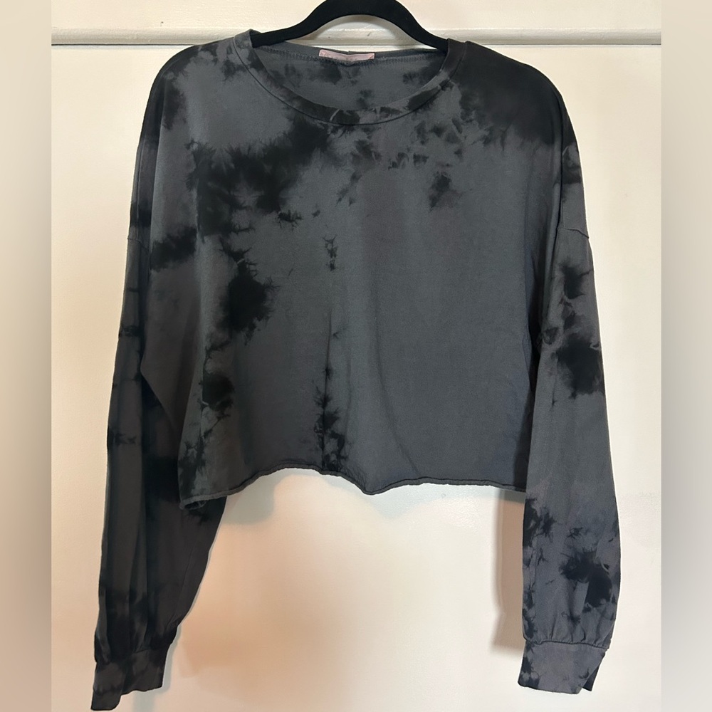 Blue Blush Gray Tie Dye Ballon Sleeve Cotton Crop